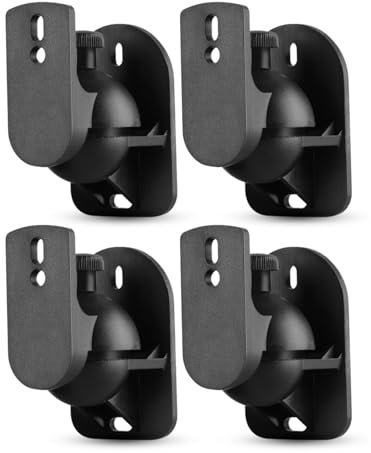 TNP Lot de 4 supports muraux universels pour haut-parleur satellite avec rotation réglable et angle d'inclinaison pour système de son surround Home Cinéma Noir