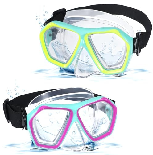 PercyEffie 2 Pcs Swim Goggles Adult with Nose Cover, Anti-fog Clear Diving Mask with Elastic Strap 180°Clear View for Diving Swimming