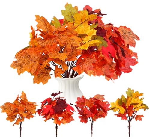 YINZZTRY 4 buntar konstgjord höstbukett, konstgjord lönnbladsblombukett, höstblommor blad lönn höstdekoration, för Thanksgiving halloween bordsdekoration