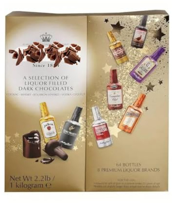 Anthons Bergs Chocolate Liquor Chocolates Gift Set - Pack of 64 Premium Bottle-Shaped Original Dark Liqueurs - 8 Famous Liqueur Brands- Christmas, Valentine and Mother's Day Gift