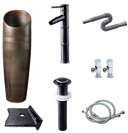 Lavabo De Pedestal De 96 Cm De Altura, Resistente A Rayones, De Cerámica Gruesa Y Sobre Encimera, Con Válvulas De Agua Fría Y Caliente, Para Dormitorio Y Balcón.(Set 2)