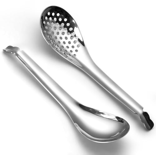AOOSY 2 stycken rostfritt stål soppskedar och slitsade serveringssked, kaviar sked för soppa, serveringssked liten slitsad sked middag redskap för hem kök restaurang buffé
