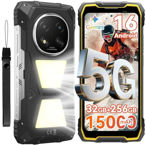 Blackview Rock 2 Pro Movil Irrompible, Android 16 Movil Indestructible 5G 32GB+256GB, 6.67 HD+ Display 120Hz 15000mAh IP69K Móvil Rugerizado, 16MP AI Kamera, NFC/OTG/GPS/Gemini AI/Glove Mode 2.0