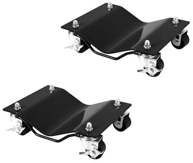 Car Wheel Dolly Set of 2 – 3600 kg Tire Stake Cart with Lockable Casters & Handle, 4.5mm Thick Steel Tyre Skates, Vehicle Dolly Upgraded, Steel Tire Skates with Brakes, for Moving Cars,Trucks