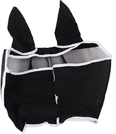 Pissente Masque Anti-Mouches pour Chevaux, Masque Anti-Mouches en Ronde avec Oreilles, Tissu tricoté et Respirante, Protection UV, Coutures Douces, Fermeture à Crochets et Boucles, pour
