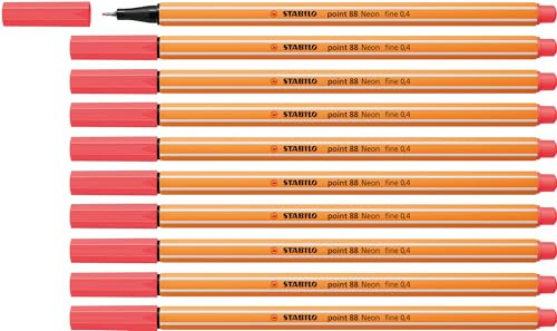 STABILO - Fineliner - point 88-10er Pack - Neonfarbe, leuchtfarbenrot