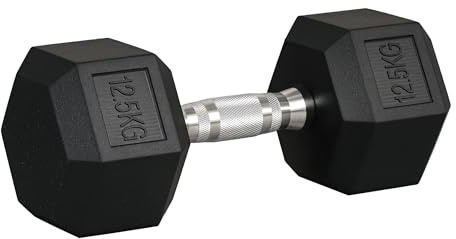 HOMCOM 12.5KG Single Rubber Hex Dumbbell Portable Hand Weights Dumbbell for Home Gym Workout Fitness