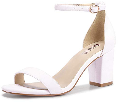 IDIFU White Heels for Women Cookie-MI Block Heels 3 Inch Sandals Chunky Open Toe Heel Wedding Homecoming Dress Shoes for Women Brides Ladies(White Pu, 8 B(M) US)