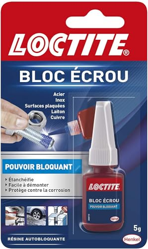 LOCTITE Colle Bloc Écrou - Résine autobloquante pour éviter le desserage par vibration de boulons , écrous, vis - flacon 5 ml