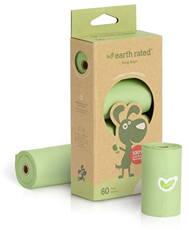 Earth Rated Kompostierbare Hundekotbeutel, Extra Starke und Garantiert Auslaufsichere Gassibeutel auf pflanzlicher Basis, Duftfrei, 60 Beutel