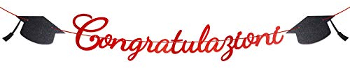 Laurea Striscione Congratulazioni Carta Ghirlanda Bandiera Addobbi Banner Festoni Decorazioni Festa di Laurea Bomboniere Party Casa (rosso)