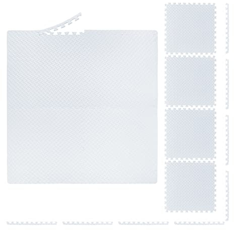 Relaxdays Tappeto da Palestra, per Bambini, Puzzle in 8 Parti, 60x60 cm, con Bordi, Fonoassorbente, Gomma EVA, Bianco