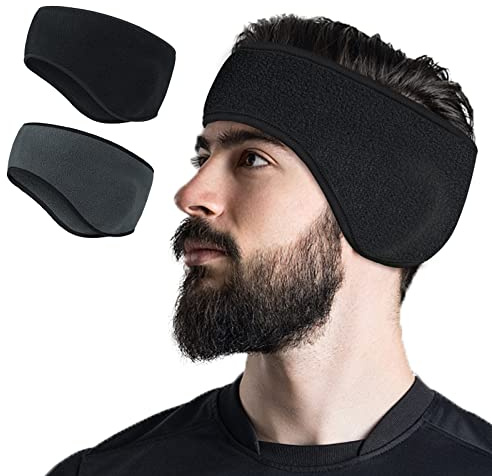 Hiver Bandeau Sport pour Homme et Femme - Cache-Oreilles élastiques Chauds pour Fitness, Course, Cyclisme, Yoga, Sports de Balle - 2 Pièces (Noir+Gris Foncé)