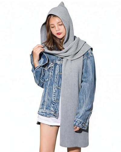 ITODA Knitted Hooded Scarf Winter Warm Hat Scarf Neckwarmer Hoodie Hat Women Knitted Cowl