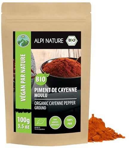 Alpi Nature Cayennepepparpulver BIO 100g, Ekologisk Malen Cayennepeppar, Stark Chilipulver
