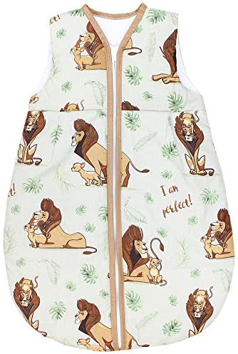 TupTam Schlafsack Baby - Wärmender Ganzjahresschlafsack 2.5 TOG, OEKO-TEX, Ärmellos, Farbe: Löwe/Braun/Grün, Größe: 56-62