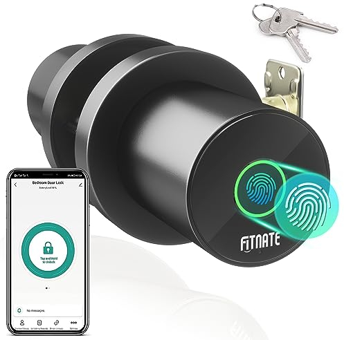 FITNATE Bouton de porte intelligent à empreintes digitales, serrure de porte biométrique avec contrôle par application, pêne dormant intelligent Bluetooth, serrure de porte numérique tactile pour
