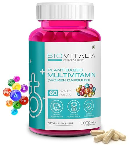 Biovitalia Organics Capsule multivitaminée pour femmes | Complément alimentaire | Soutient la santé immunitaire | Soutient la santé des os | Sans gluten - 60 Capsules végétaliennes