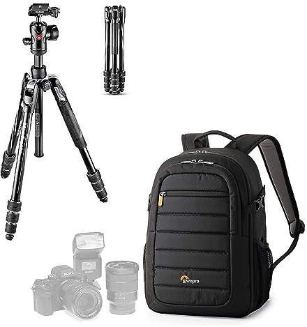 Manfrotto Travel Kit: Tripod + Backpack, Trípode de Viaje de Aluminio, Kit Twist ALU+Tahoe BP150