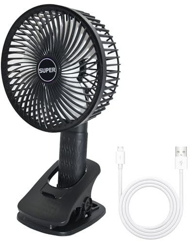 EXTFANS 4 in 1 Clip Fan USB Rechargeable, 3 Speeds Desktop Fan, Portable Stroller Desktop Fan, Quiet Cooling Fan for Bed, Camping, Travelling, Office, Car, Stroller (black)