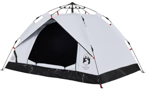 vidaXL Kuppel Campingzelt 3 Personen, Kuppelzelt mit Quick-Release-System, Wurfzelt mit Netzwände Überzelt, Zelt, Weiß Verdunkelt 190T Polyester