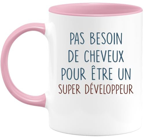 quotedazur - Mug Pas Besoin De Beaucoup de Cheveux Pour Être Un Super Développeur - Rose/Céramique