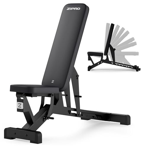 ZIPRO verstellbare Bank Pumpiron, Hantelbank Belastung 350kg, Fitnessbank mit 8-Fach verstellbaren Rückenlehne, Sitz 3-Fach Verstellbar, Trainingsbank für zu Hause oder Fitnessstudio, Sit Up Bank