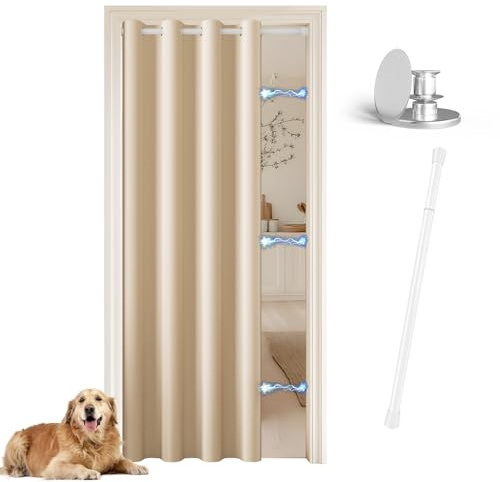 JCyh Cortina Puerta con Barra Extensible y Botón Magnético, Cortinas Termicas Aislantes Frio y Calor Ojales,1 Pieza Cortina Opacas para Salón, Cortina Cocina Puerta, Beige Oscuro