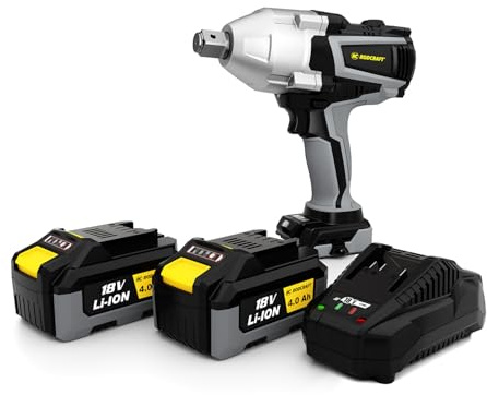 Rodcraft RC9087K4 3/4 tum fyrkantig sladdlös slagskruv, max 1 500 Nm LED-drivrutin, set med 2 x 4 Ah-batterier + laddare + tygfodral