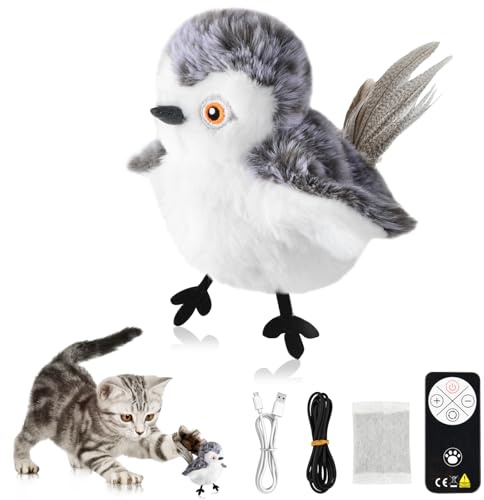 Mapille Uccello Giocattolo per Gatti che Sbatte con Erba Gatta, Telecomando, Interactive Chirping Bird Cat Toy, Gioco Gatto Uccellino Che Vola, Giochi Interattivi Per Gatti