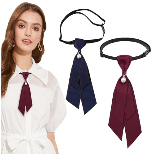 NiceYnn Cravate Pré-nouée Réglable Bande Elastique Décor avec Pendant Perle Uniforme Scolaires Chemise Cosplay Bleu Marine/Bordeau