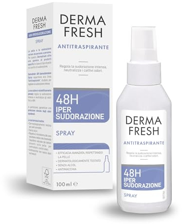 Dermafresh Ipersudorazione Efficace 48H, Deodorante Antitraspirante Spray 100 ml, No Alcol, Antimacchia, Delicato sulla Pelle, Contro Sudorazione e Cattivi Odori, Dermatologicamente Testato