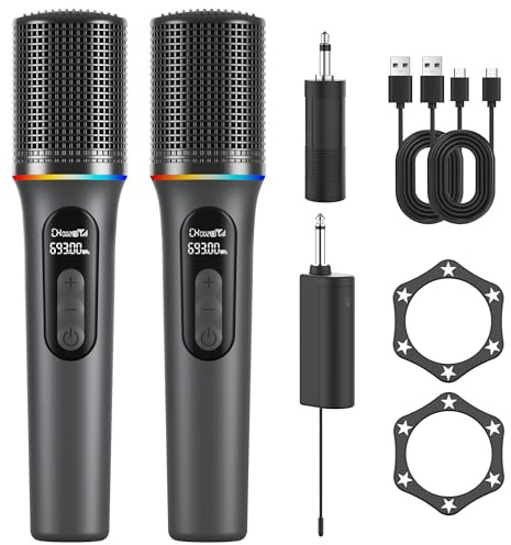 CARUDI Mikrofonset, Zwei kabellose Handmikrofone,200 Fuß mit dynamischem RGB,fünfstufiger Lautstärkeregelung, 2,4-GHz-Funkmikrofon – die perfekte Wahl für Karaoke, Reden, Hochzeiten. Microphone