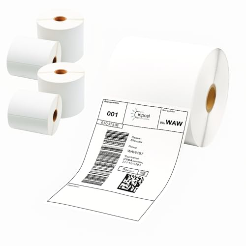 Protrade 4 rollos de etiquetas térmicas de 100 x 150 mm, 500 etiquetas por rollo, perforadas, esquinas redondeadas, sin BPA, adhesivo fuerte, compatible con Zebra, Godex, TSC, Brother