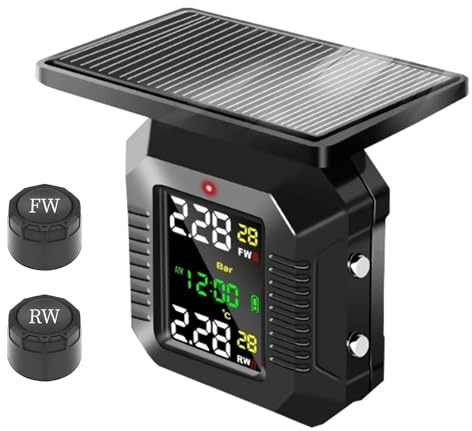 Ysislybin Sistema Monitoraggio della Pressione Pneumatici, Sensore di Pressione Wireless Portatile con Schermo LCD E 2 Sensori Esterni Impermeabili per Biciclette E Motociclette