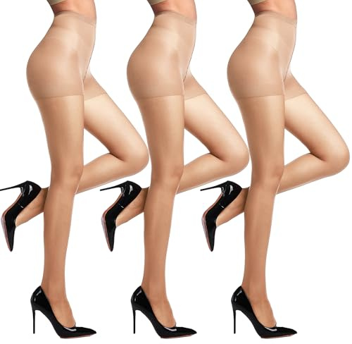 DIKER Lot de 3 Collants Femme 20 Deniers - Collant Couleur Chair Femme, Transparents, Renforcés aux Orteils, Design Stretch à Haute Tenue pour un Confort Parfait