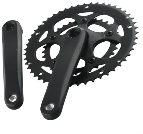 Pédalier double pour vélos de route, pédalier de vélo de route avec plateau double en alliage d'aluminium 34/50T, longueur du bras de 170 mm, broche conique carrée, compatible avec chaînes 9/10/11