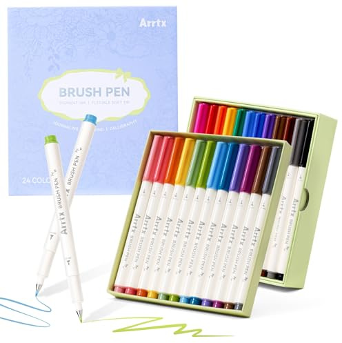 Arrtx Pinselstift Set 24 Farben, Brush Pen mit Elastischer Spitze