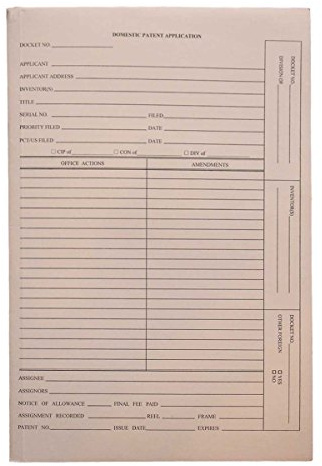 Patent and Trademark Folder, No Tab for Drawer Filing, Manila - Domestic Patent Application (Box of 25)