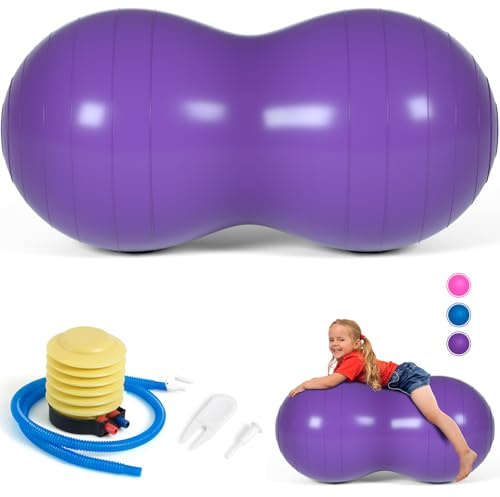 DASKING Peanut Ball for Kids Therapy, 90x45cm Anti Burst Inflatable Exercise Yoga Ball with Pump, Gym Quality Fitness Tool for Pregnancy Birth Autism Physio Therapy Sensory Children Animal Women Men