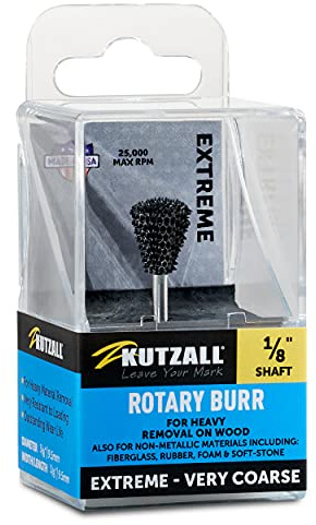 Kutzall Extreme Dove Tail Burr, 1⁄8 Shaft, Very Coarse - Wood Carving Bit for Dremel, Foredom, DeWalt, Milwaukee. Abrasive Tungsten Carbide, 3⁄8 (9.5mm) Dia. X 1⁄2 (12.7mm) Length, DTX-38-EC