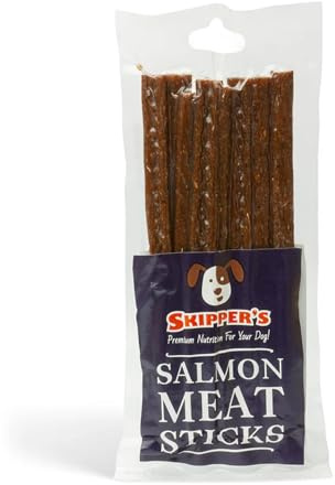 SKIPPER'S Salmon Meat Sticks Dog Treats - 100% Natural & Gently Air-Dried, Soft & Chewy Sticks for Dogs, Essential Source of Omega 3 Fatty Acids, Great for Skin & Coat | 50g (Pack of 1)