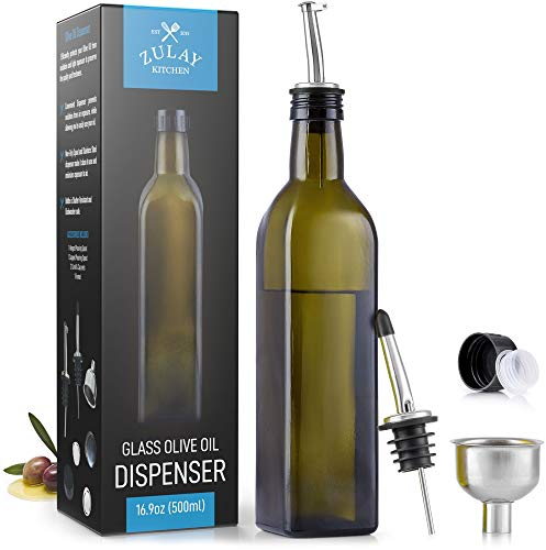 Zulay Olive Oil Dispenser Bottle For Kitchen - Glass Olive Oil Bottle With 2 Spouts, 2 Removable Corks, 2 Caps, & 1 Funnel - Oil Bottle For Kitchen & Storing Liquids