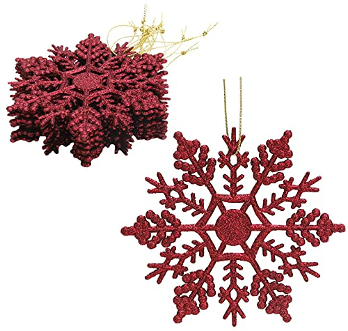 Christmas Concepts® Lot de 12 à 10cm (4,8 x 4) de décorations à Suspendre avec Flocon de Neige de 10cm - (Rouge Rioja)