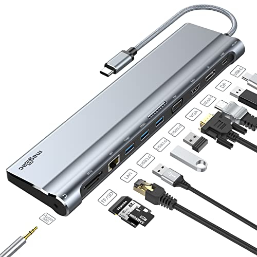 Docking Station 3 Monitor with 4K HDMI, DisplayPort,VGA Video Port USB C Dock for Lenovo Dell HP Thunderbolt Laptops, USB 3.0 x3, SD/TF Ports, USB C PD Port, 3.5mm Jack, Ethernet, Lock Hole