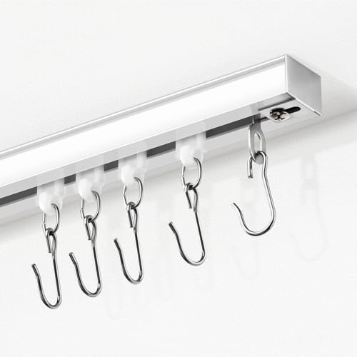 Curtain Track, Ceiling Curtain Track with Roller Hooks, Ceiling Mount Rail Set for Room Divider, 6ft - 9ft (White)