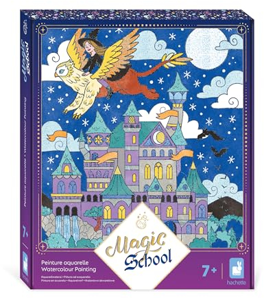 Janod - 4 Bilder mit glitzernden Linien - Aquarellmalerei - Thema Magie - Magic School - Kreativset für Kinder - Förderung der Feinmotorik und Konzentration – Ab 7 Jahren – J09108