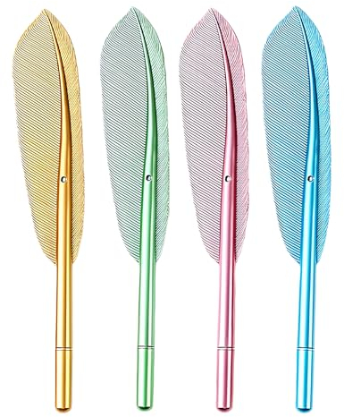 Zeayebsr 4 Stück Feder Gel Tintenroller Schöne Feder Persönliches Briefpapier Kreatives Büro Gel Tintenstift Mädchen Damen Büro Schulbedarf Stift,kugelschreiber schön (4 Farben)