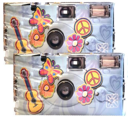 2X 1A Photo PORST Einwegkamera Edition Flower Power, Blumen und Schmetterling, mit Blitz, Batterien und Film (2er Pack, je 27 Aufnahmen)