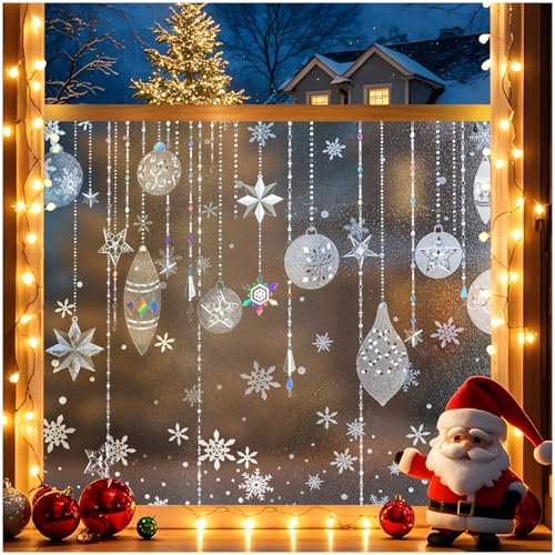 Lifetree Fensterfolie Blickdicht, Weihnachten Selbsthaftende Sichtschuzfolie Fenster, Statisch haftenden Milchglasfolie Sichtschutz Anti UV Weihnachtsdeko für Wohnzimmer, Kinderzimmer 44.5x200cm